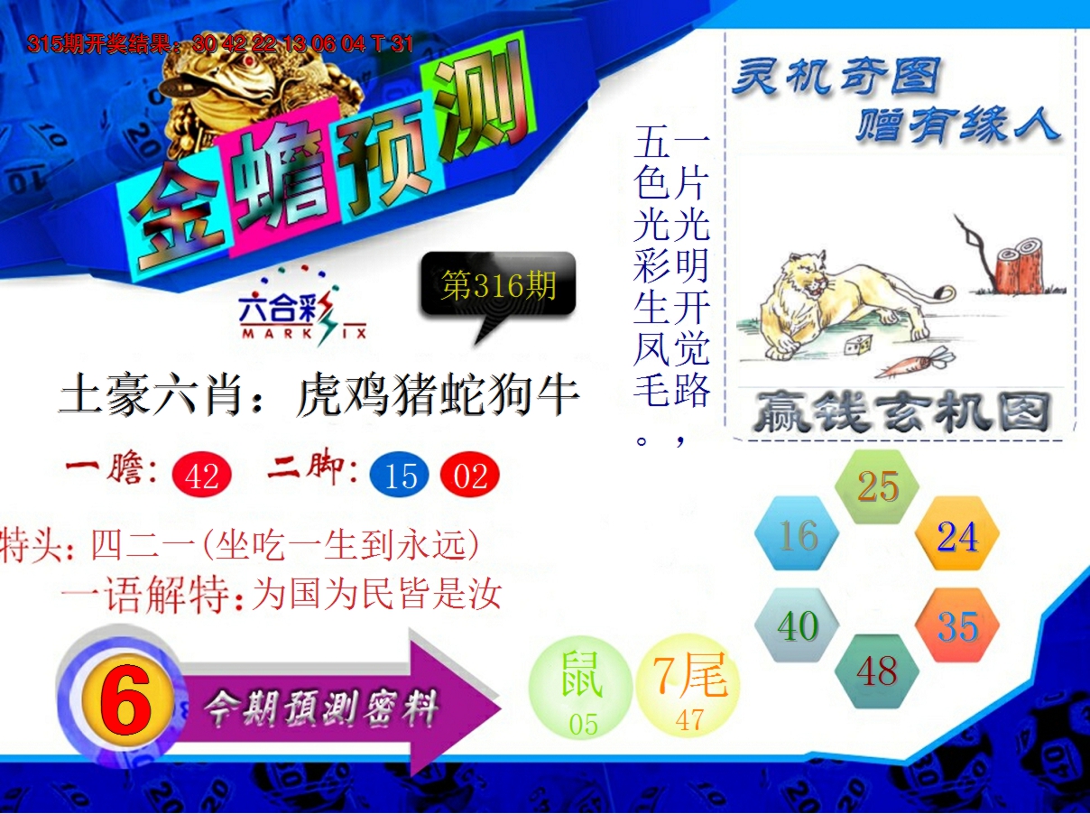 2024316期金蟾预测