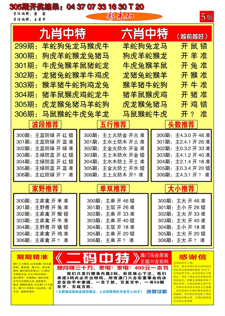 2024306期澳门彩先知D
