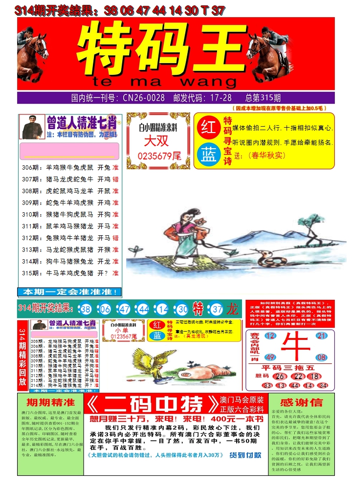 2024315期澳门特码王A