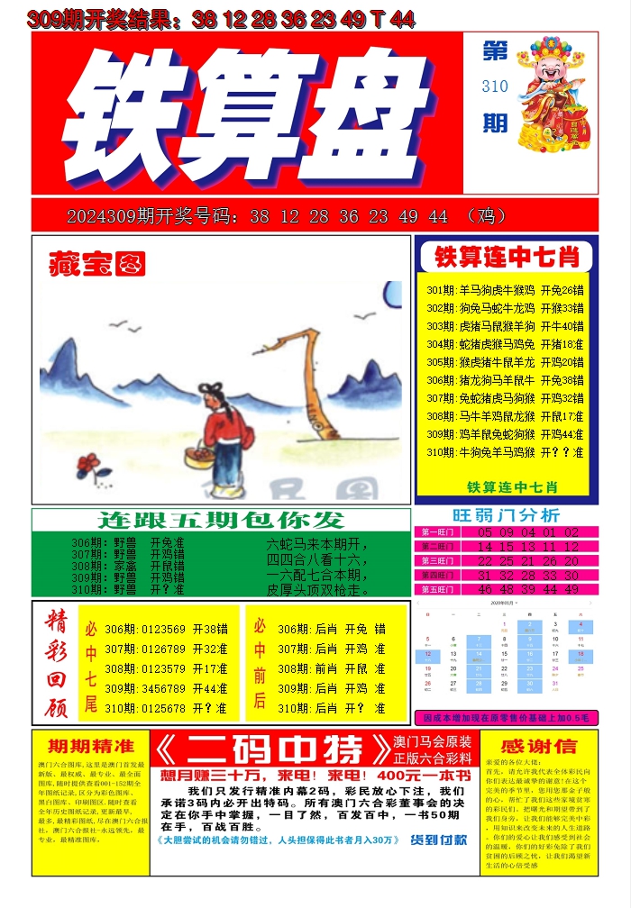 2024310期澳门铁算盘A