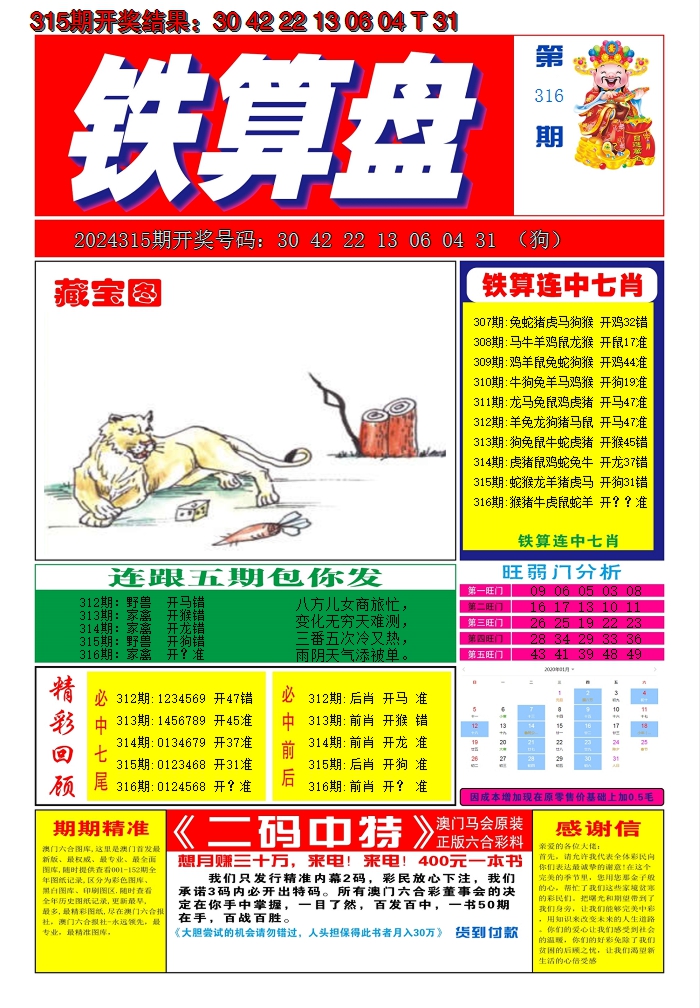 2024316期澳门铁算盘A