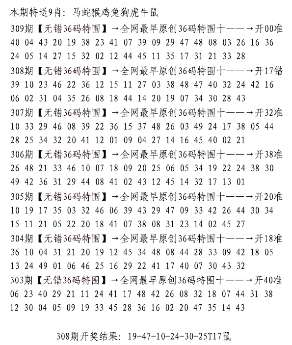 2024309期无错三十六码