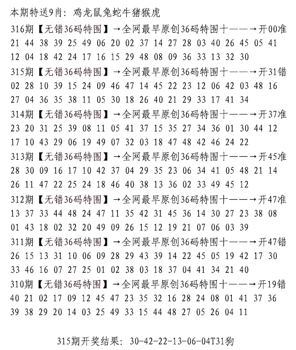 2024316期无错三十六码