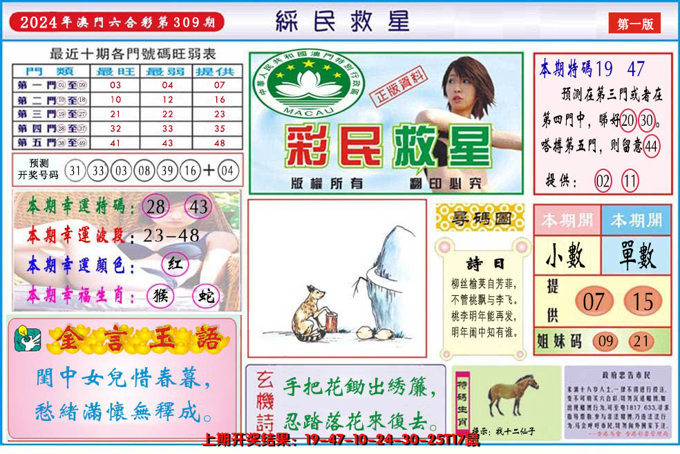 2024309期澳门彩民救星