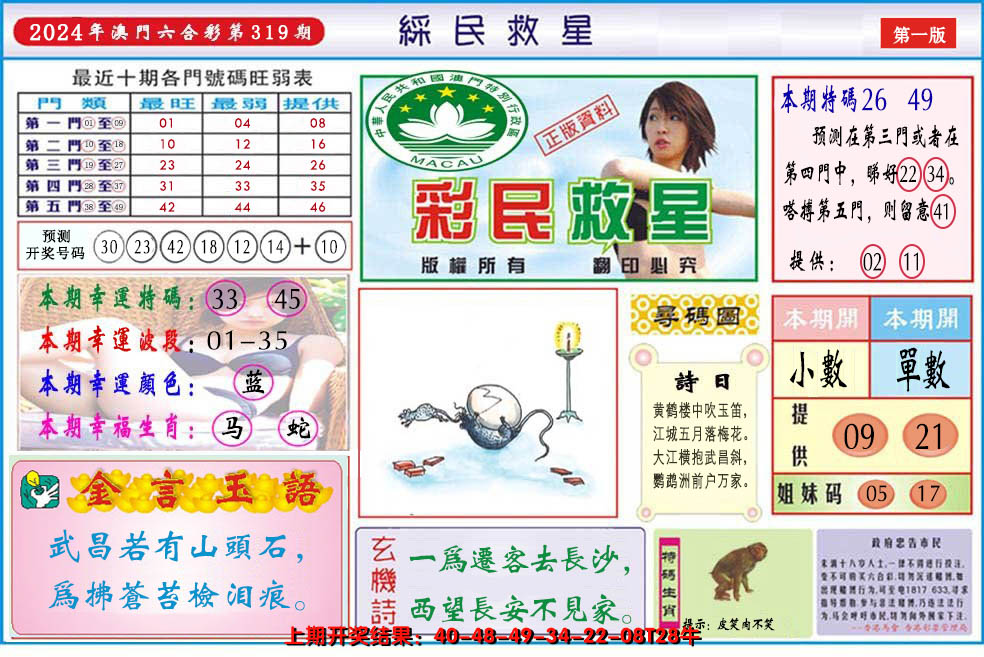 2024319期澳门彩民救星