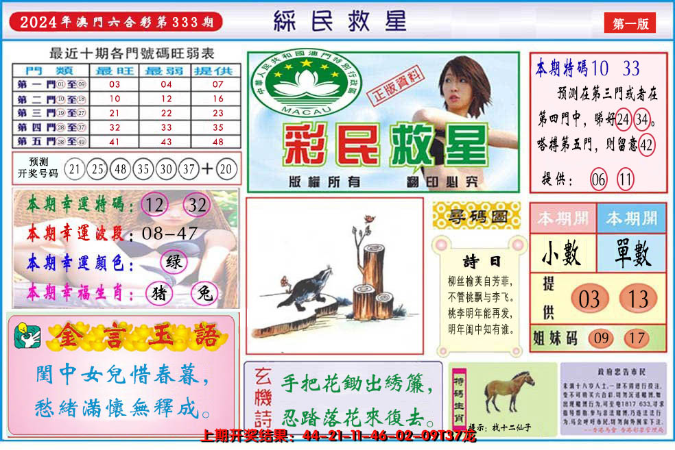 2024333期澳门彩民救星