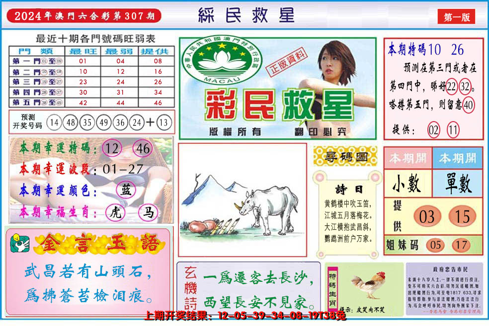 2024307期澳门彩民救星