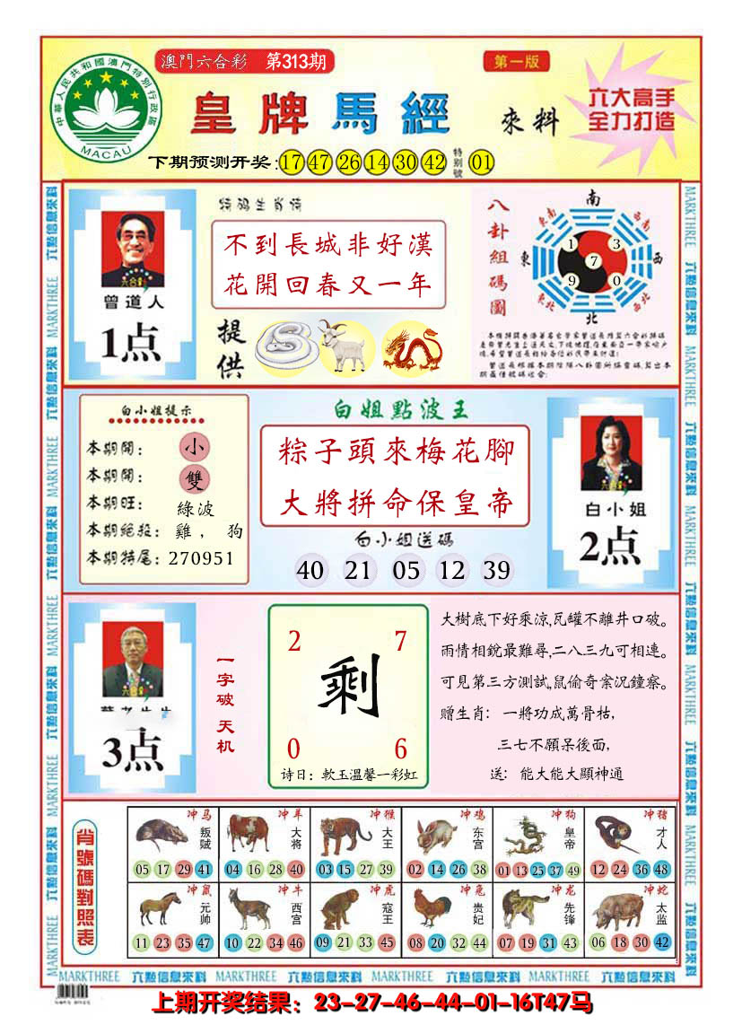 2024313期澳门皇牌马经