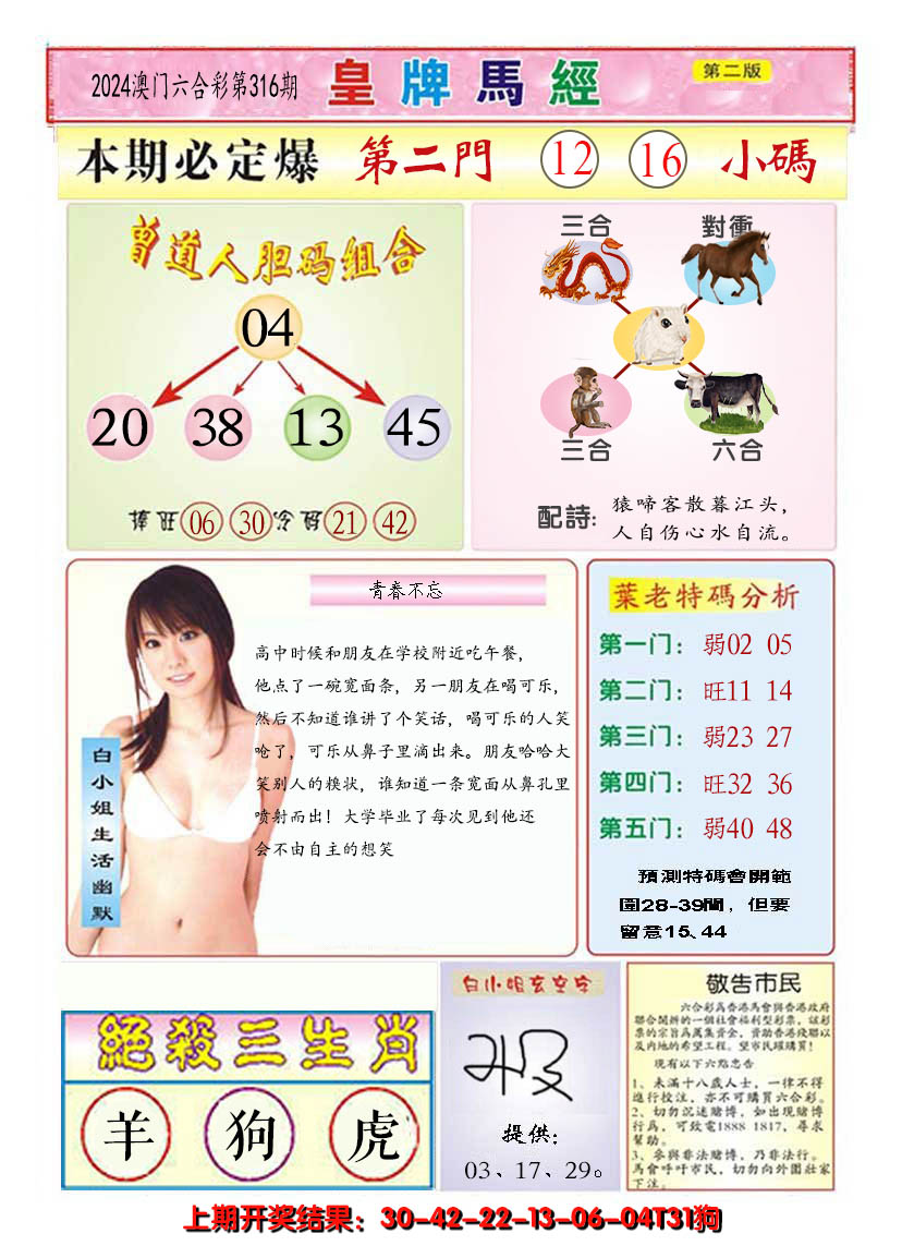 2024316期澳门皇牌马经B