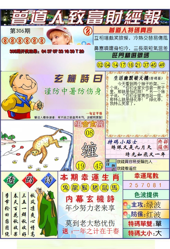 2024306期澳门曾道人致富财经报