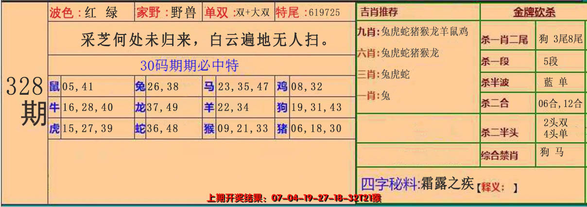 2024328期30码中特
