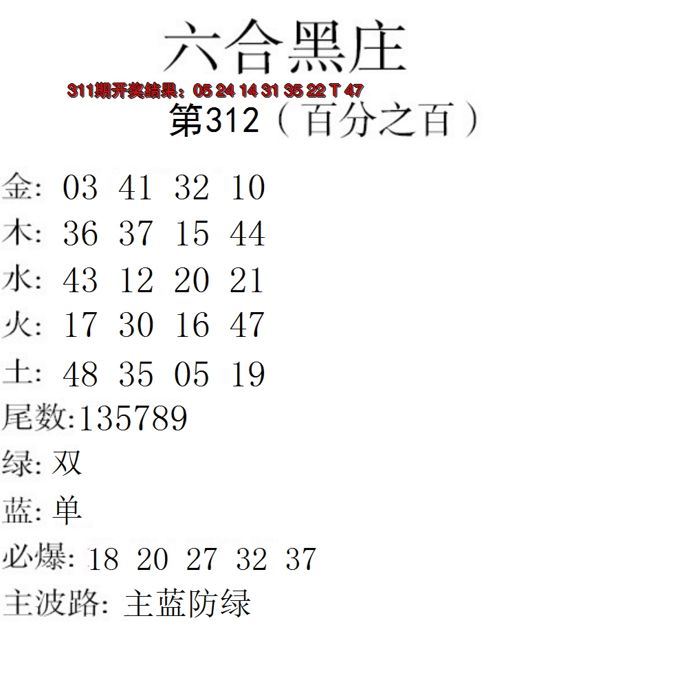 2024312期六合黑庄
