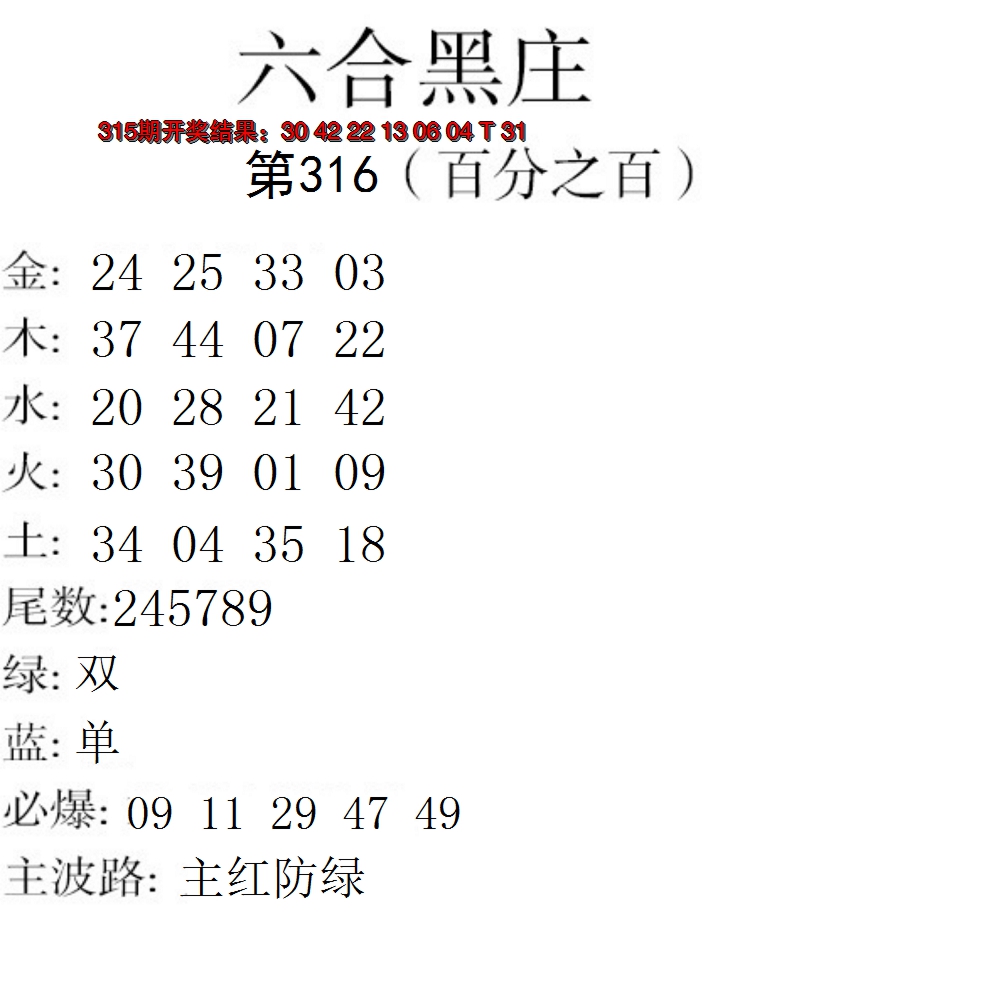 2024316期六合黑庄