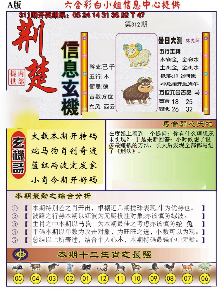 2024312期荆楚信息玄机A