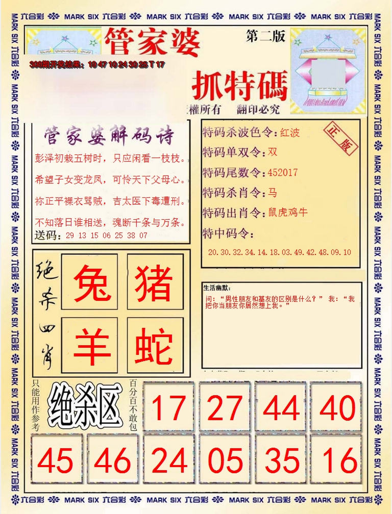 2024309期管家婆抓特码B