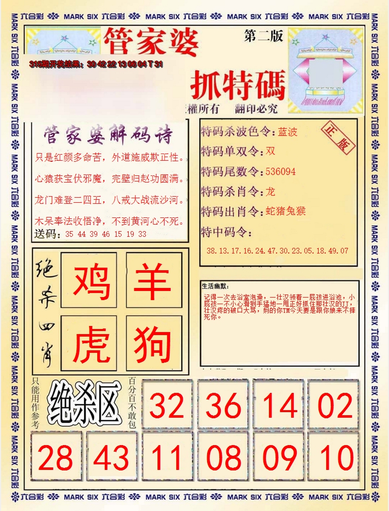 2024316期管家婆抓特码B
