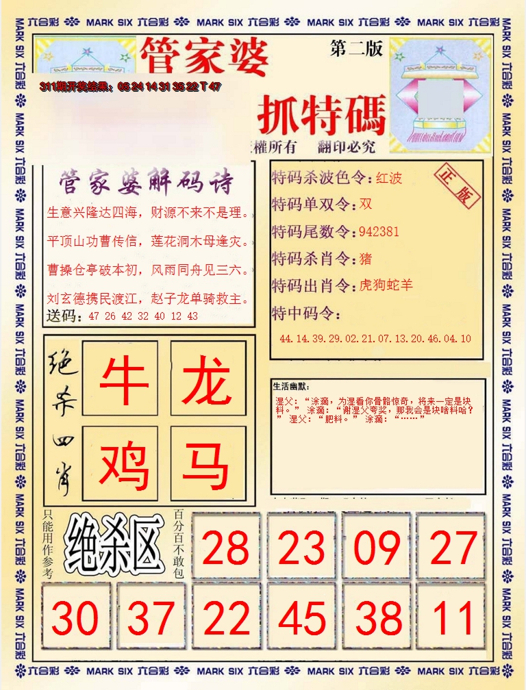 2024312期管家婆抓特码B