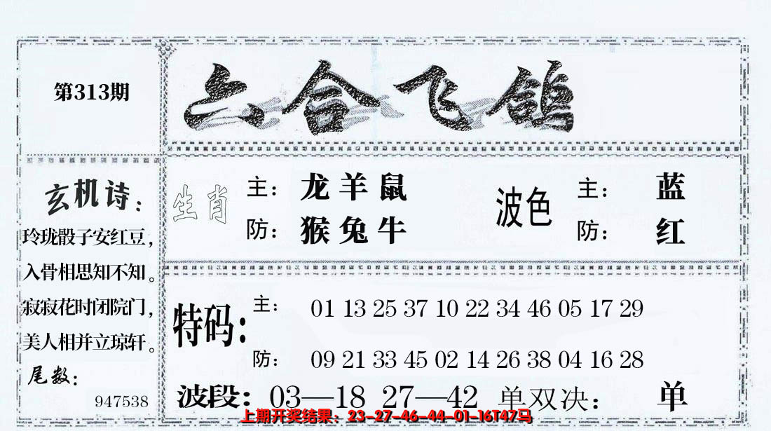 2024313期六合飞鸽