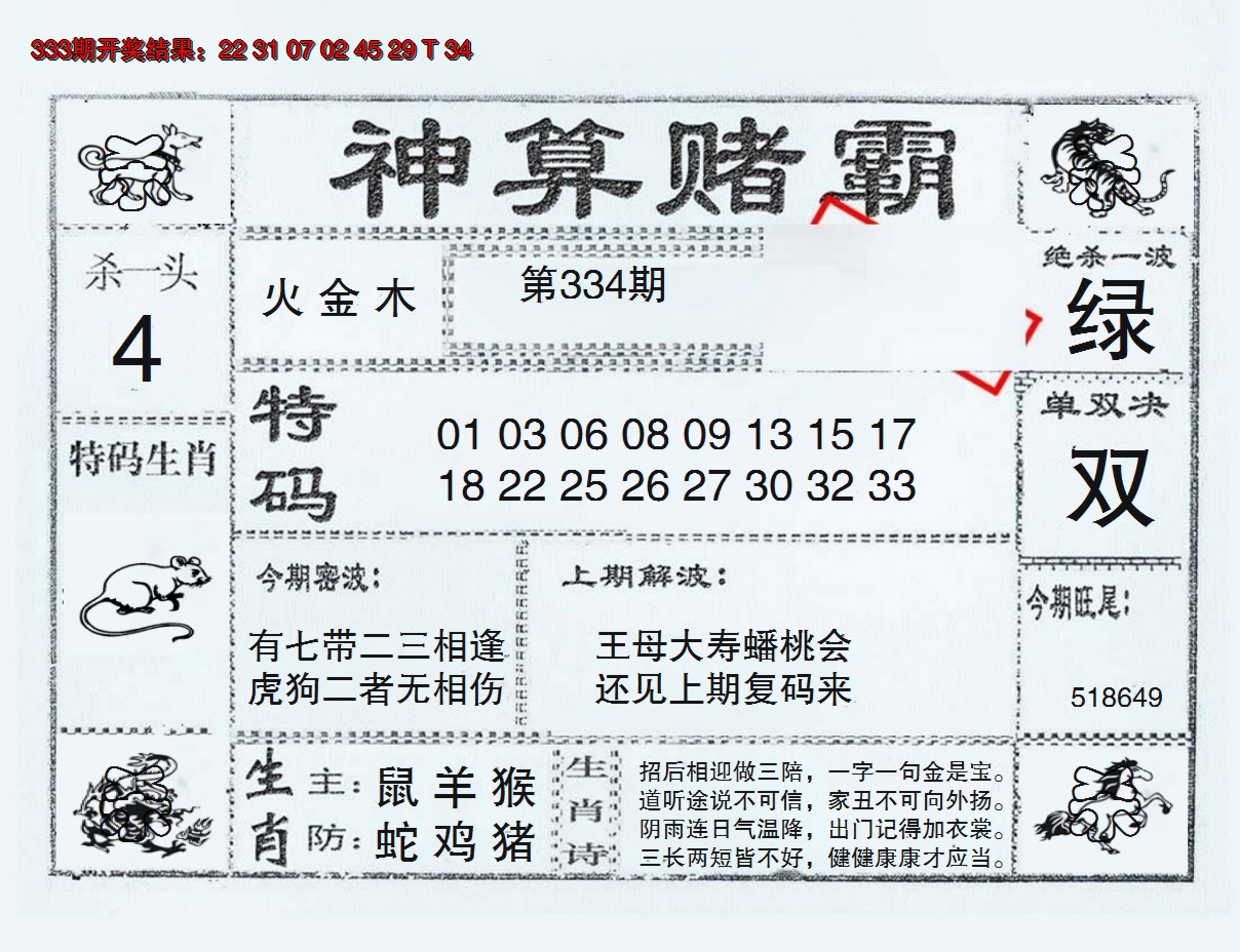 2024334期神算赌霸