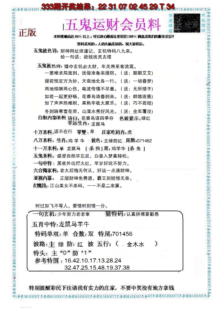 2024334期五鬼运财会员料