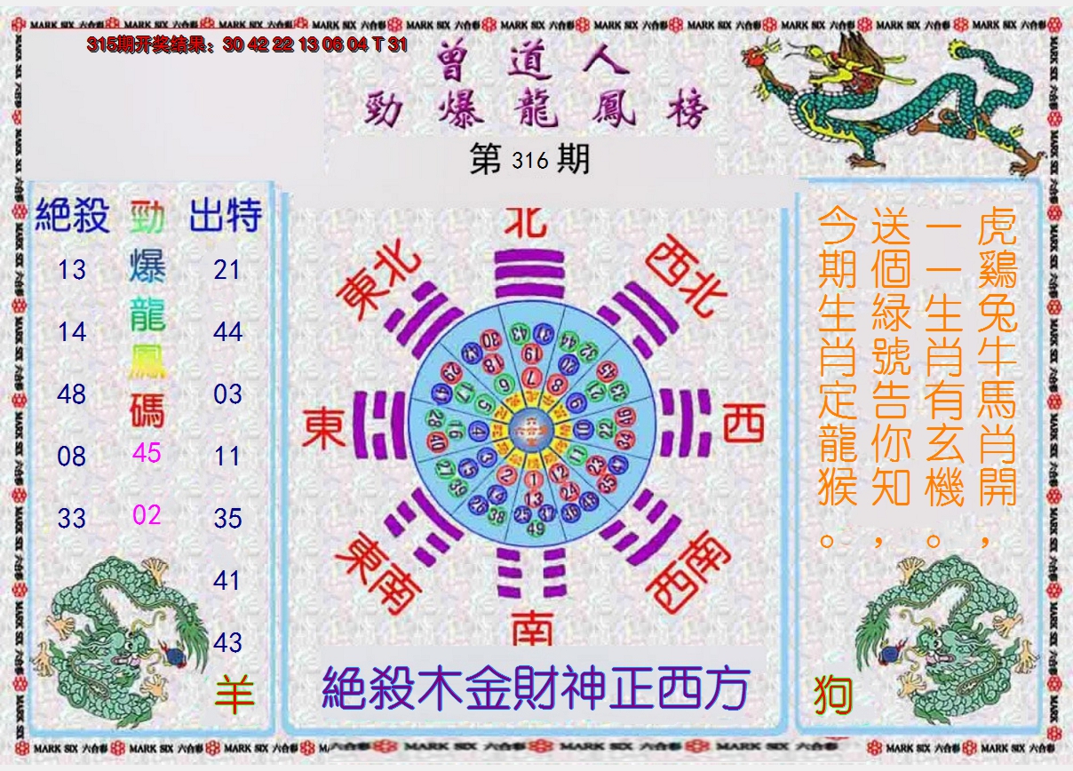 2024316期曾道人劲爆龙凤榜