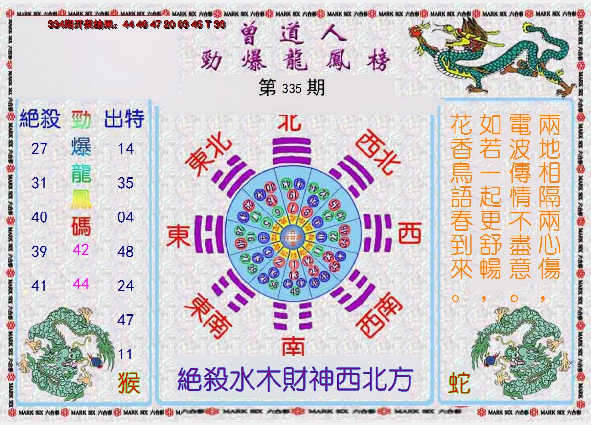 2024335期曾道人劲爆龙凤榜