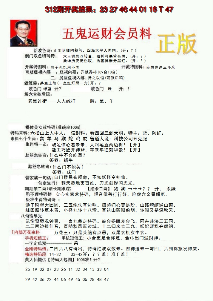 2024313期正版五鬼运财会员料