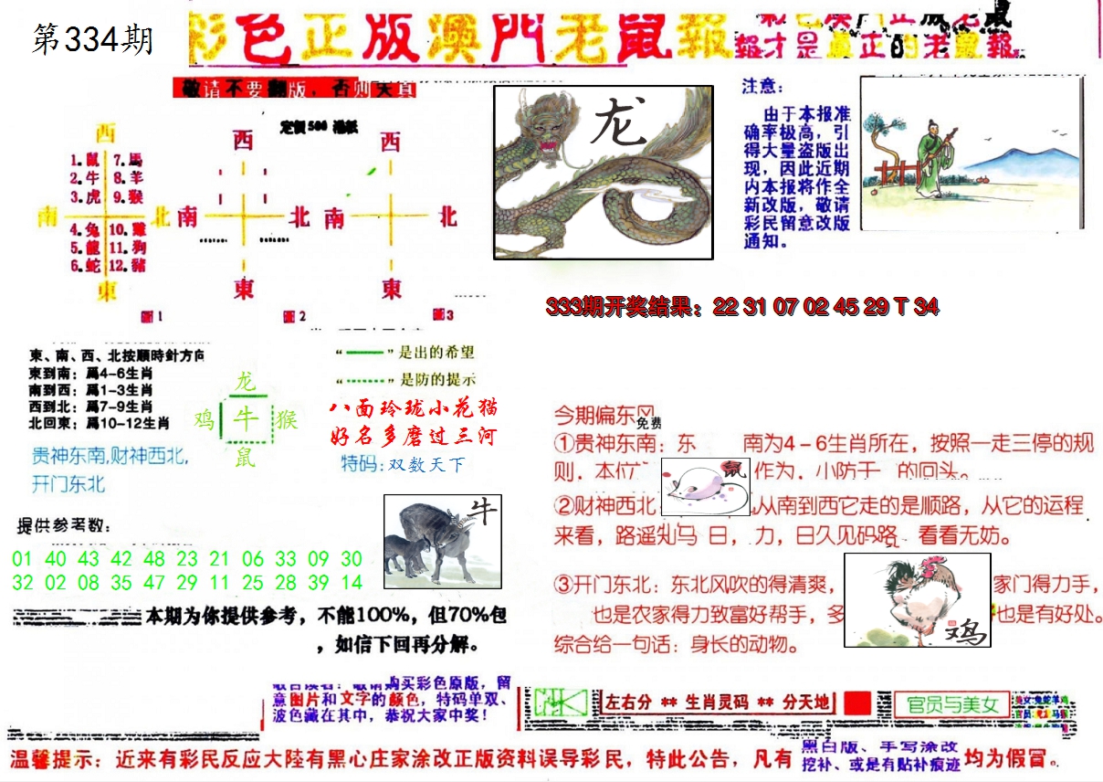 2024334期彩色正版澳门老鼠报