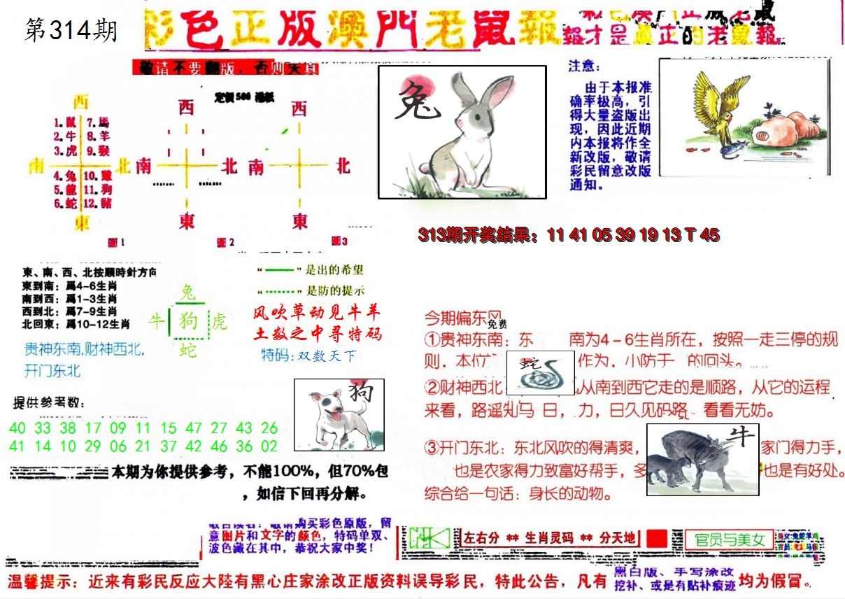 2024314期彩色正版澳门老鼠报