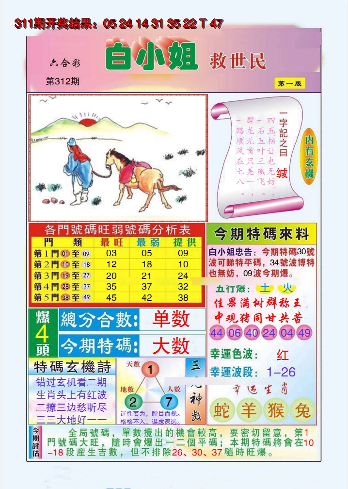2024312期白小姐救世民A