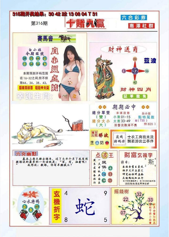 2024316期十赌九羸