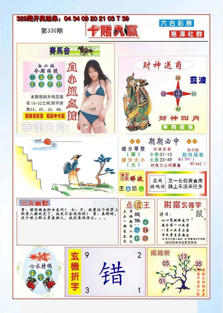 2024330期十赌九羸