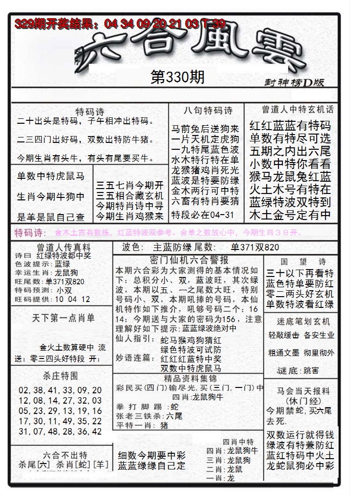 2024330期六合风云A