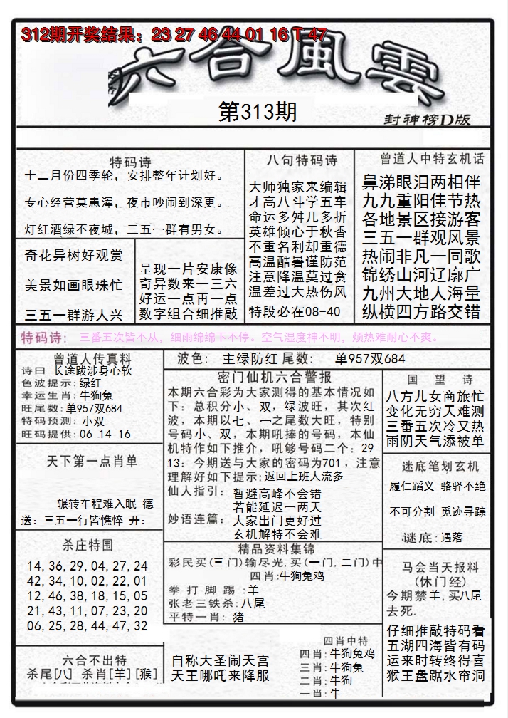 2024313期六合风云A