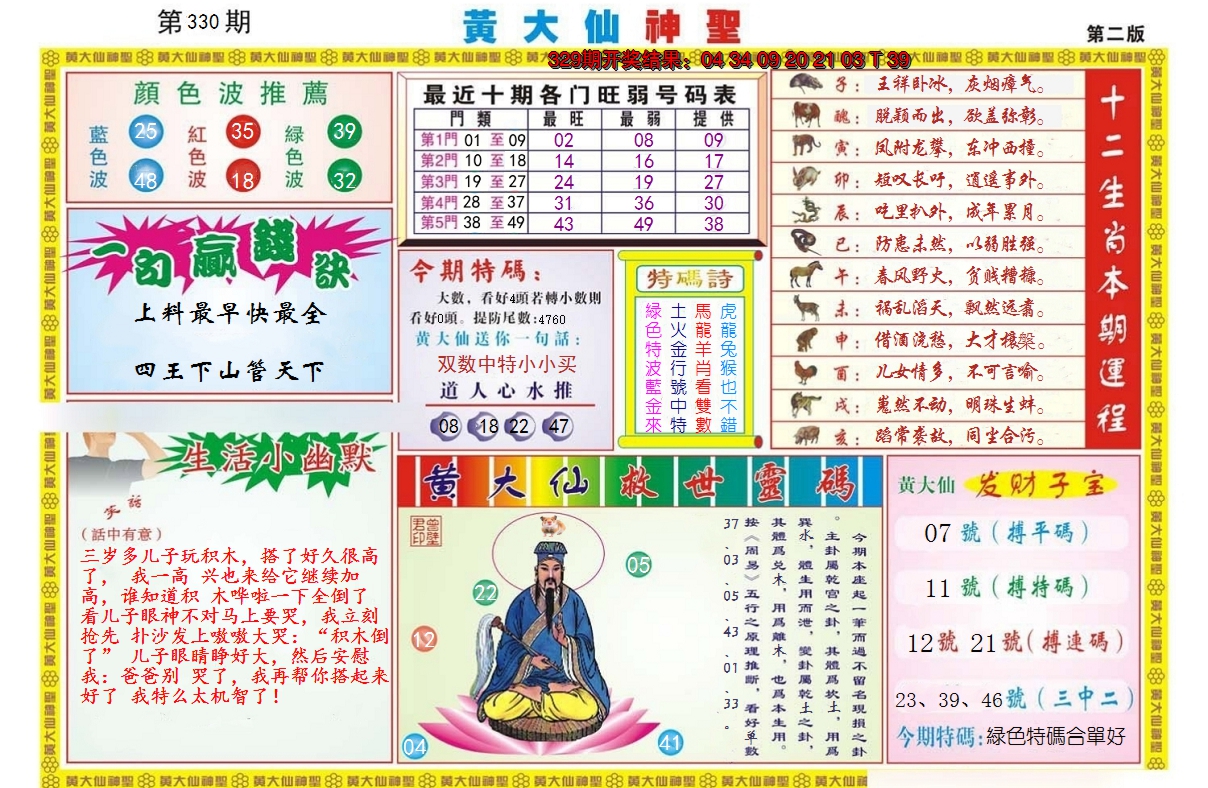 2024330期黄大仙神圣B