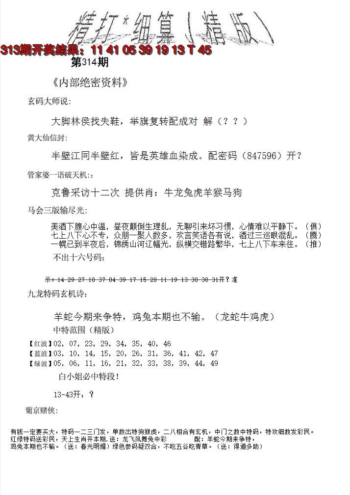 2024314期精大细算精版
