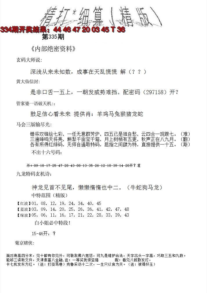 2024335期精大细算精版