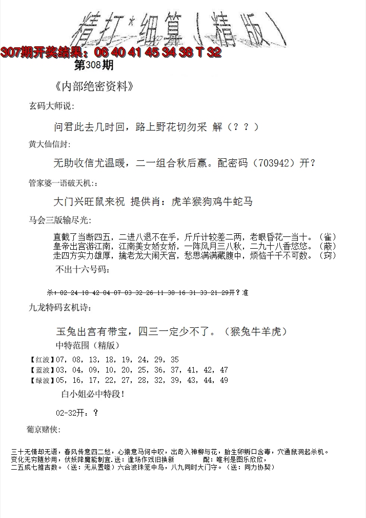 2024308期精大细算精版