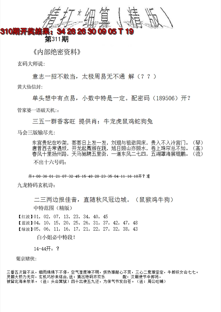 2024311期精大细算精版