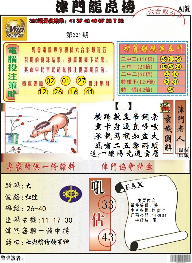 2024321期津门龙虎榜A