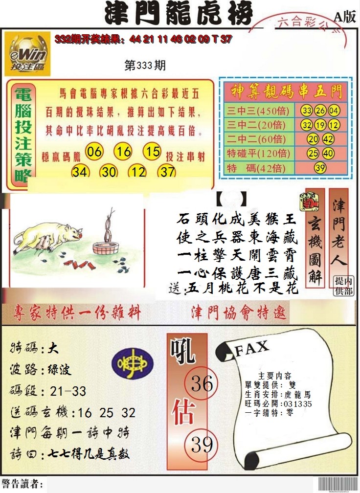 2024333期津门龙虎榜A