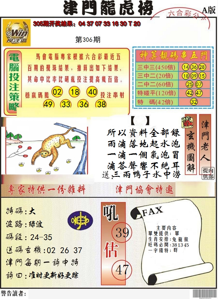 2024306期津门龙虎榜A