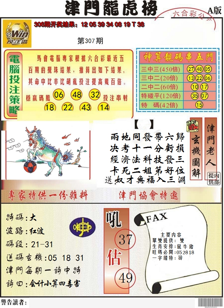 2024307期津门龙虎榜A