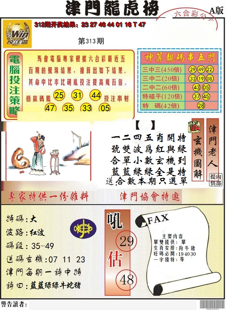 2024313期津门龙虎榜A