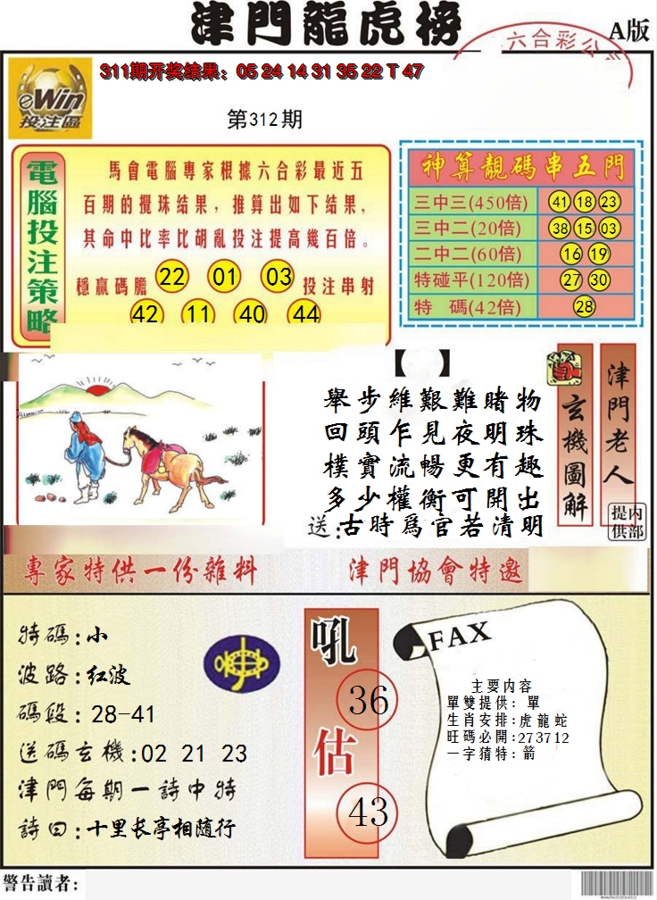 2024312期津门龙虎榜A