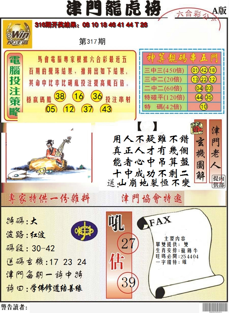 2024317期津门龙虎榜A