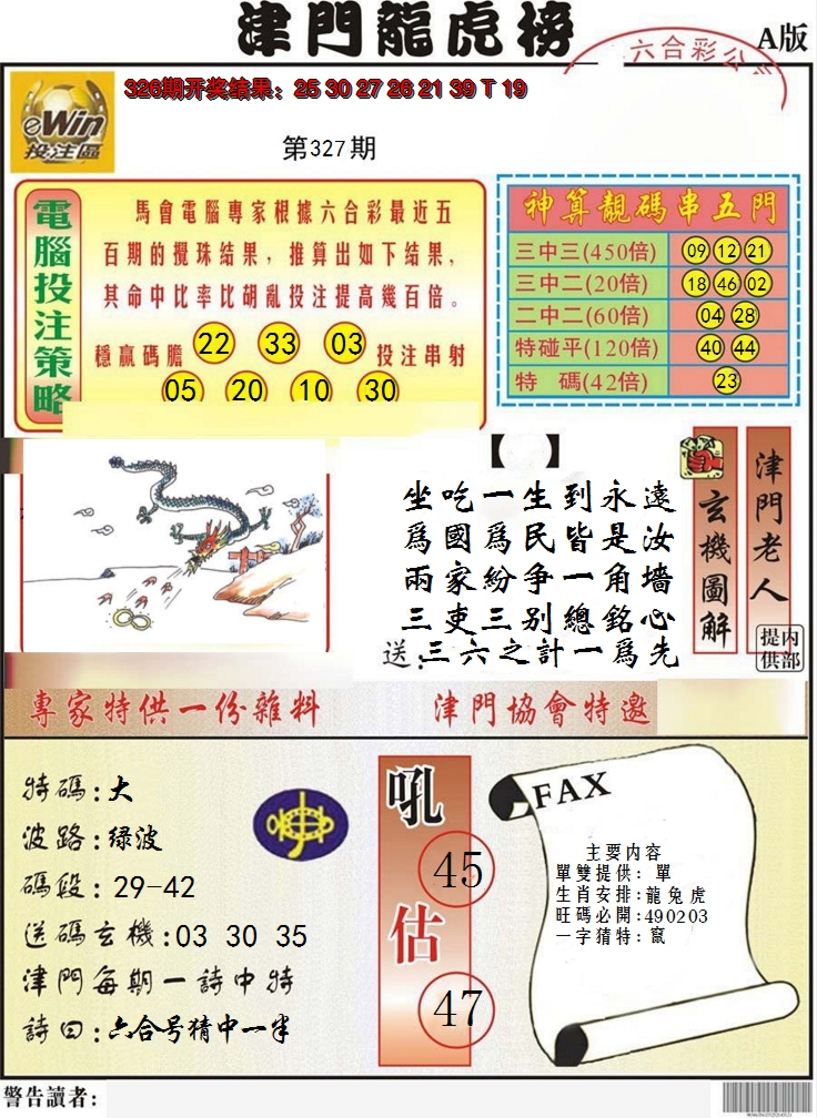 2024327期津门龙虎榜A