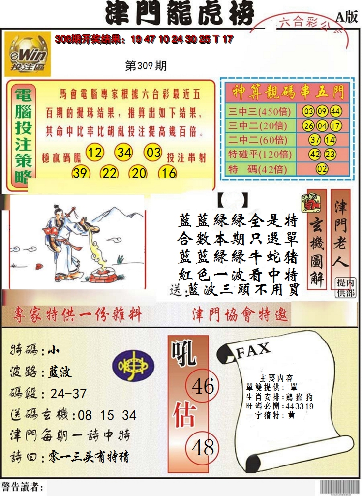 2024309期津门龙虎榜A