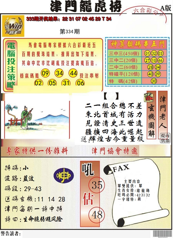 2024334期津门龙虎榜A