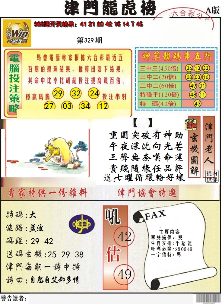 2024329期津门龙虎榜A